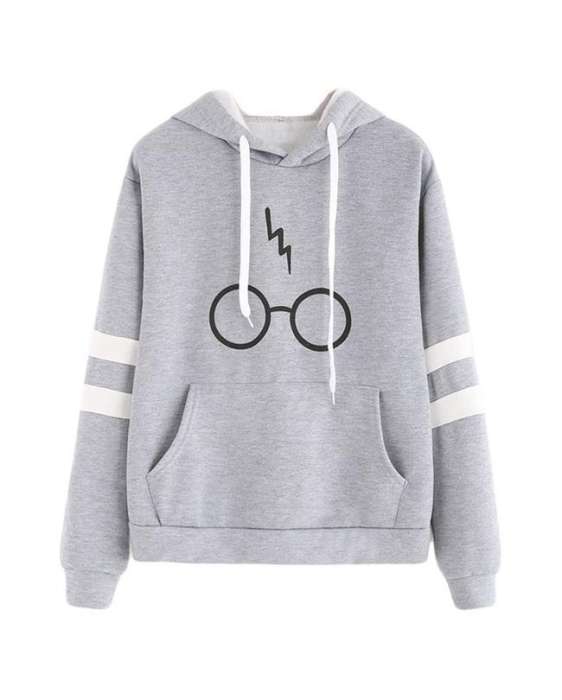 Harry Potters Glasses Printed Grey Hoodie For Women / Men - AceCart Warm Hooded Sweatshirt in Grey