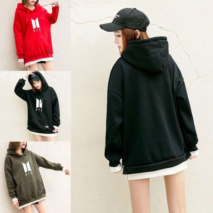 Pack Of 3 BTS High Quality Hoodies For Women. - AceCart Warm Hooded Sweatshirt in Black