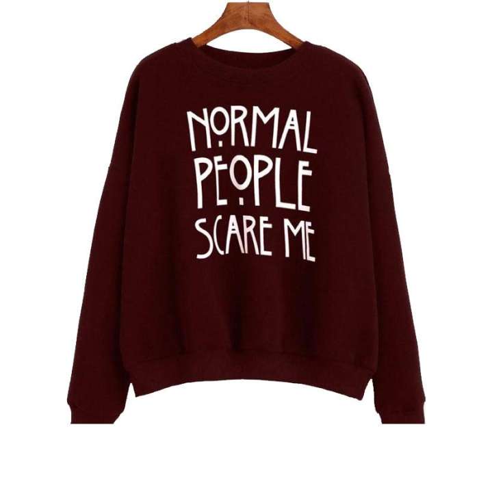 Maroon Normal People Scare Me Sweat Shirt For Women - AceCart Warm Hooded Sweatshirt in Maroon