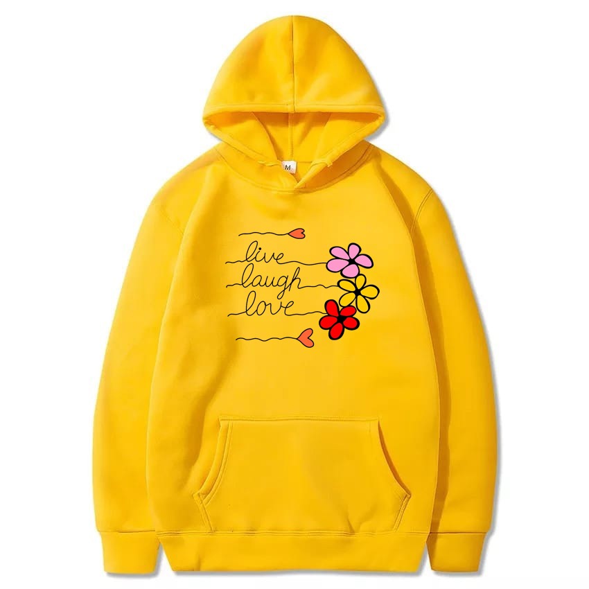 LIve Laugh Love Printed Fleece Full Sleeves Pull Over Hoodie For Women