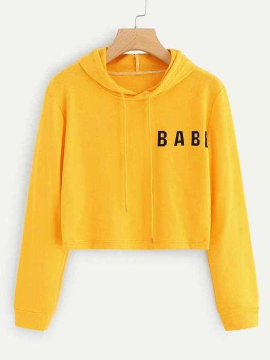 Cropped Hoodie Yellow Babe - AceCart Warm Hooded Sweatshirt in Yellow