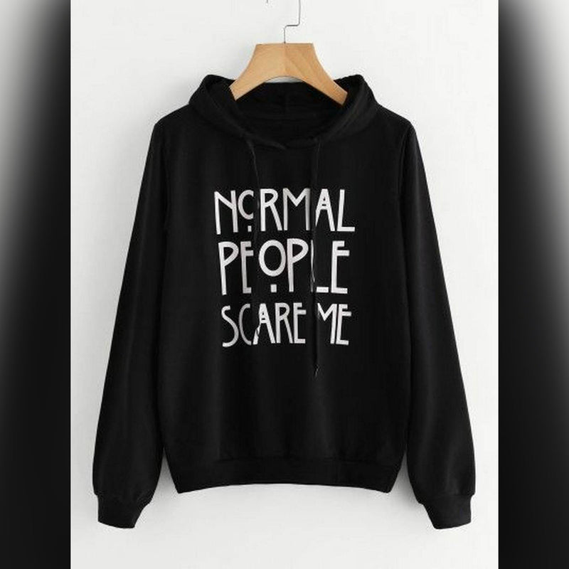 Black Normal People Scare Me Fleece Full Sleeves Pull Over Hoodie