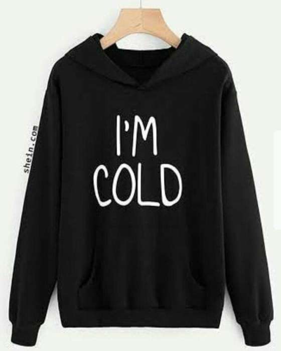 Black I am Cold Printed Hoodie For Women - AceCart Warm Hooded Sweatshirt in Black