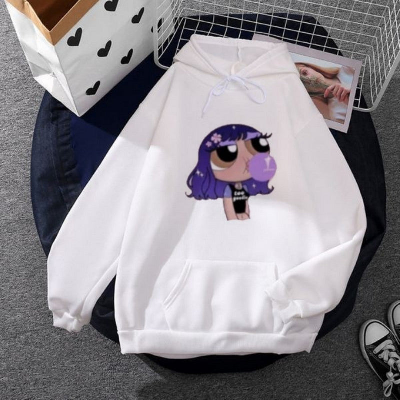 Powerpuff Girl Aesthetic Fleece Full Sleeves Pull Over Hoodie For Women