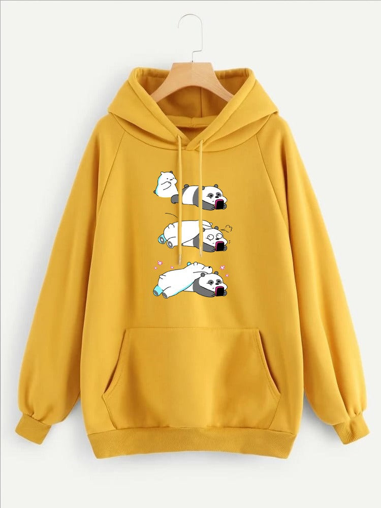 Lazy Bears Printed Fleece Full Sleeves Pull Over Hoodie For Women