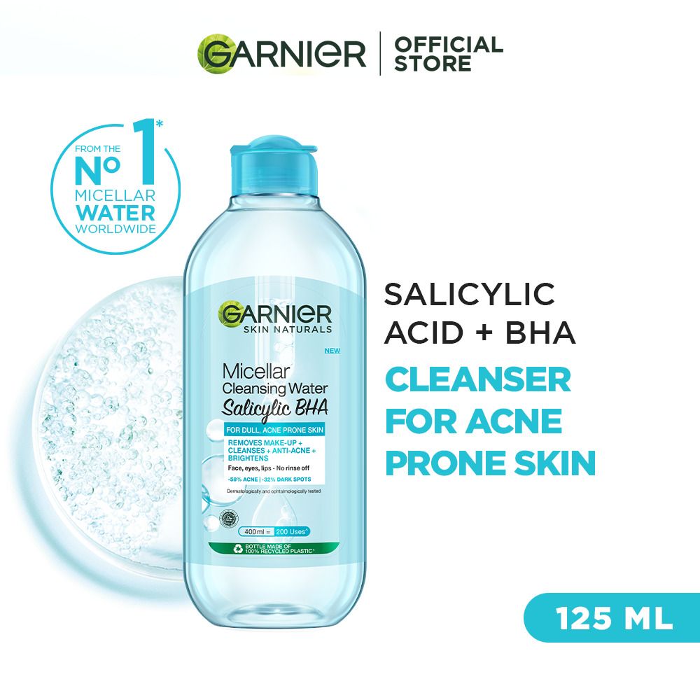 Garnier Salicylic + BHA Micellar Cleansing Water, For Acne Prone Skin, 125ml - Front View