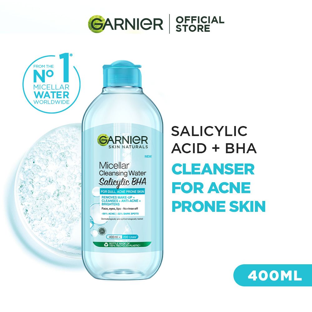 Garnier Skin Naturals Salicylic BHA Micellar Cleansing Water, Makeup Remover, 400ml - Front View