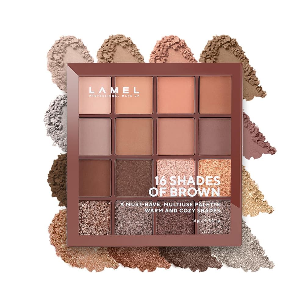 LAMEL 16 Shades Of Brown Shimmer and Matte Eyeshadow Palette, 16g, 16-3 - Front View