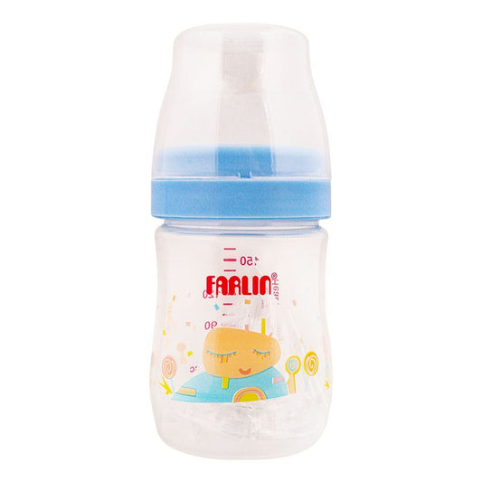 Farlin Silky PP Wide Neck Feeding Bottle, 0m+, 150ml/5oz, Blue, AB-41015-B - Front View