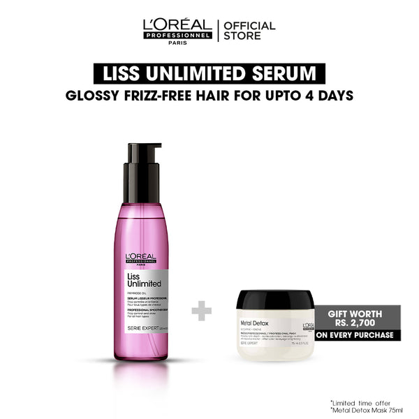 L'Oreal Professional - Serie Expert Liss Unlimited Shine Perfecting Blow Dry Hair Oil 125 ML - For Frizzy & Unruly Hair with free gift - Front View